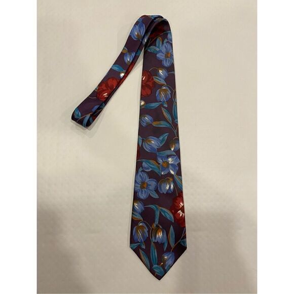 Bugatti 100%‎ Italian Silk Tie Floral Print Made In The USA Purple - Picture 1 of 5